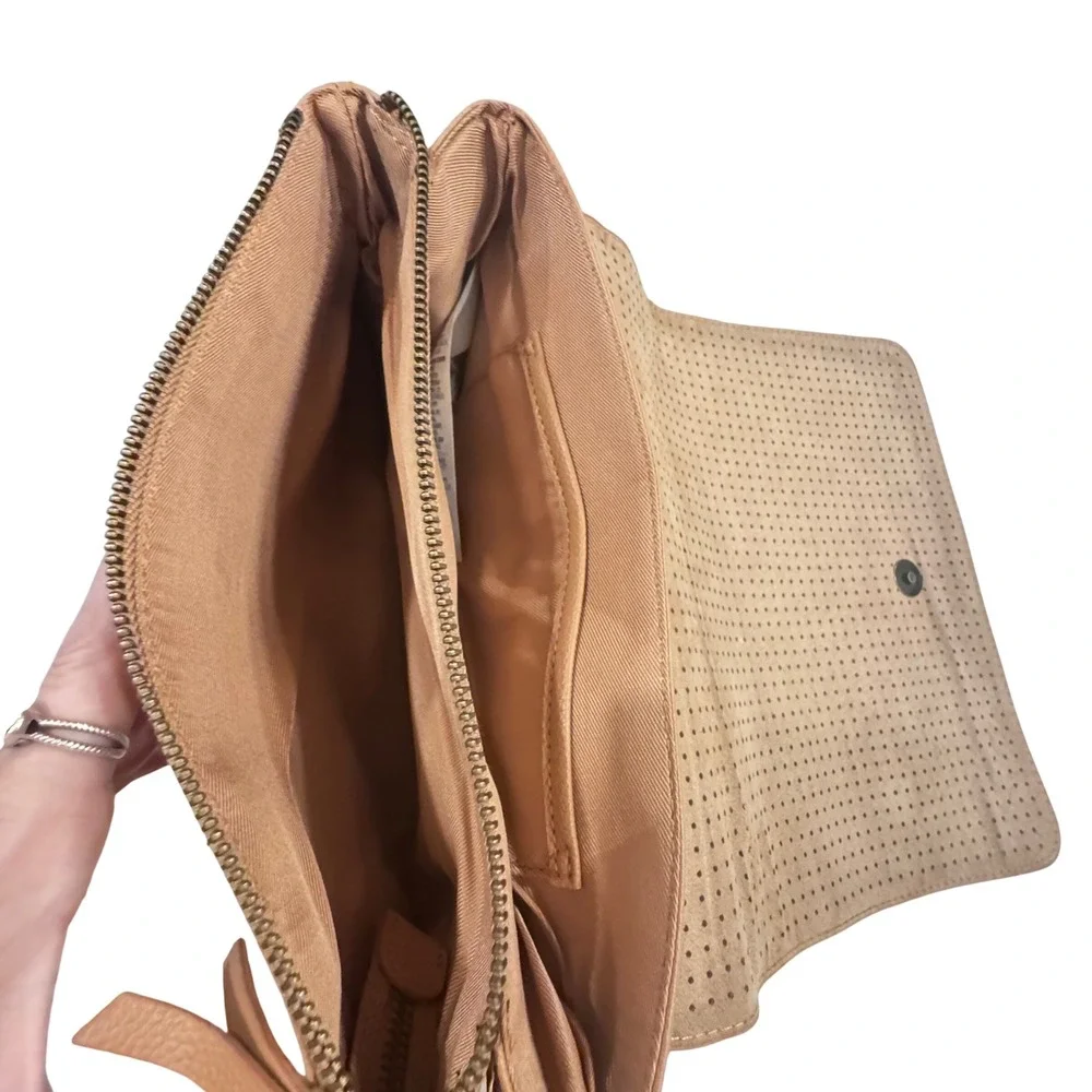 Disney Flair Collection Perforated Crossbody Tan Mickey Mouse Accent Wide Strap‎
